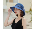 Fufu Women Sun Hat Round Patchwork Fabric Flower Decor Big Brim Anti-UV Women Banquet Hat Headwear-Navy Blue