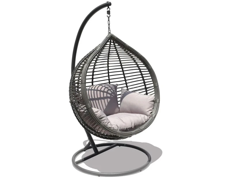 Oceana Outdoor Hanging Egg Chair In Slate Grey With Stand - Slate Grey - Egg Chairs
