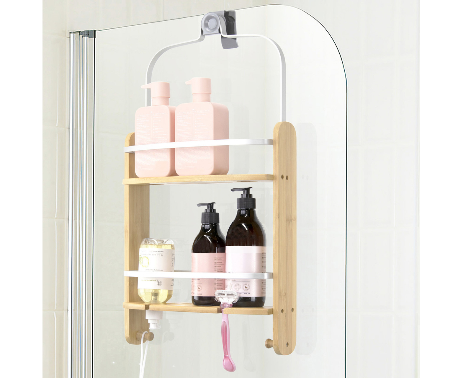 Costway 2-Tier Bamboo Hanging Shower Caddy Bathroom Organizer