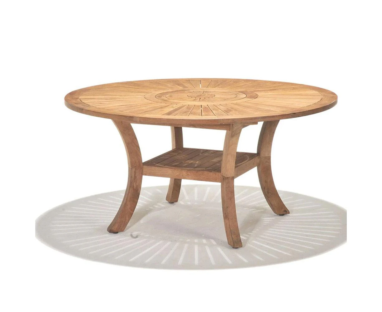 Solomon 1.5m Round Teak Timber Outdoor Dining Table with Lazy Susan - Outdoor Teak Tables -