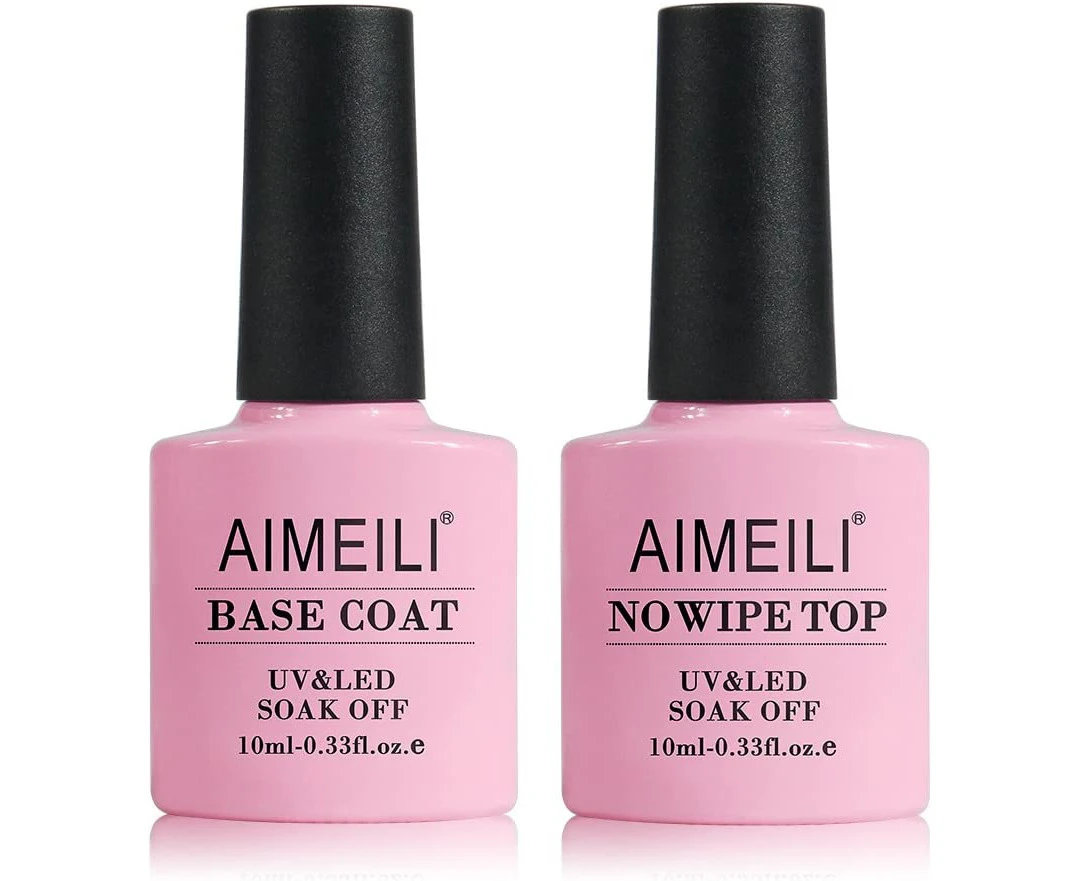 AIMEILI Soak Off UV LED Gel Nail Polish - Base And No Wipe Top Coat Kit Set 10ML