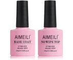 AIMEILI Soak Off UV LED Gel Nail Polish - Base And No Wipe Top Coat Kit Set 10ML