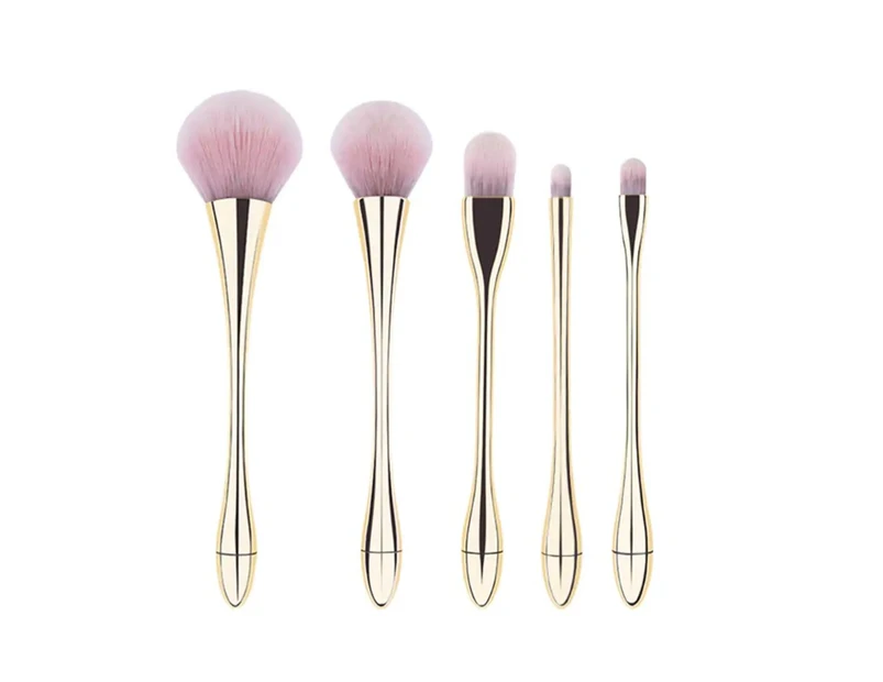 5Pcs Cosmetic Brush Beauty Golden Handle Blusher Eyeshadow Powder Brush Makeup Tool--Gold