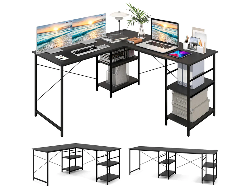 Giantex L-shaped Computer Desk Convertible Corner Desk w/Storage Shelves & CPU Stand 2-Person Study Writing Workstation Home Office Black