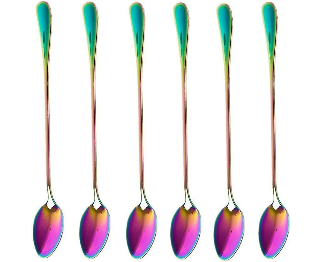 Coffee Teaspoons, Rainbow Color Coffee Spoon Long-handle Ice Cream Desert Spoon Cocktail Stir Spoons Mixing Spoon, Pointed Head(rainbow)6pcs)