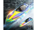 Kids RC Boats with LED Light 2.4GHz 15KM/H Speed Racing Remote Control Ship