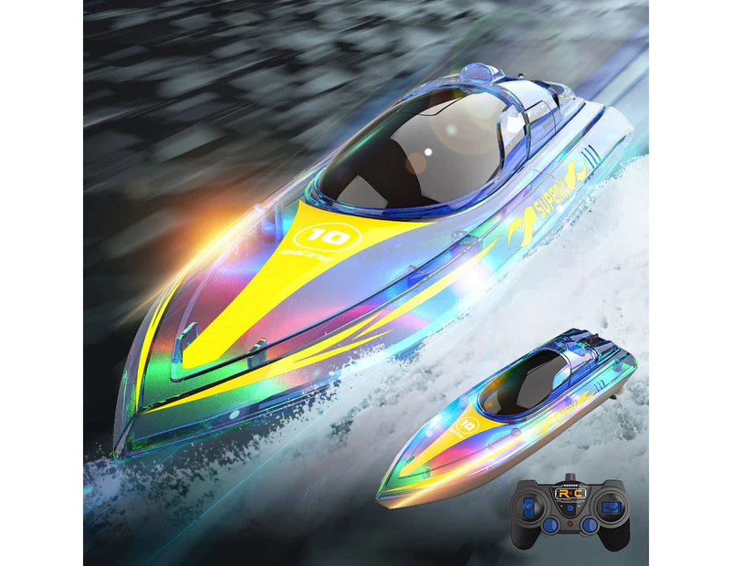 Kids RC Boats with LED Light 2.4GHz 15KM/H Speed Racing Remote Control Ship