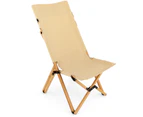 Costway Portable Camping Chair Bamboo Beach Chair Adjustable w/Carry Bag Patio Hiking Fishing Picnic Beige