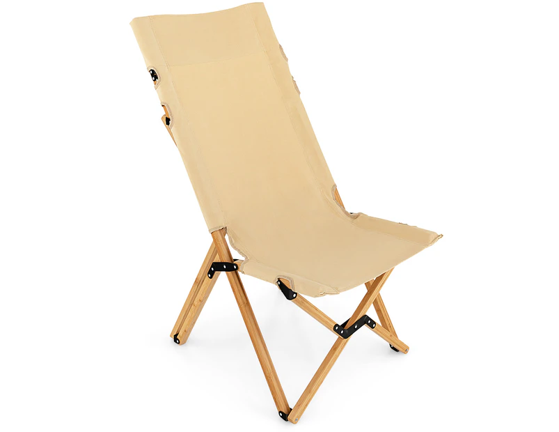 Costway Portable Camping Chair Bamboo Beach Chair Adjustable w/Carry Bag Patio Hiking Fishing Picnic Beige