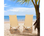 Costway Portable Camping Chair Bamboo Beach Chair Adjustable w/Carry Bag Patio Hiking Fishing Picnic Beige