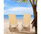 Costway 2PCs Portable Camping Chairs Bamboo Beach Chair Adjustable w/Carry Bag Patio Hiking Fishing Picnic Beige