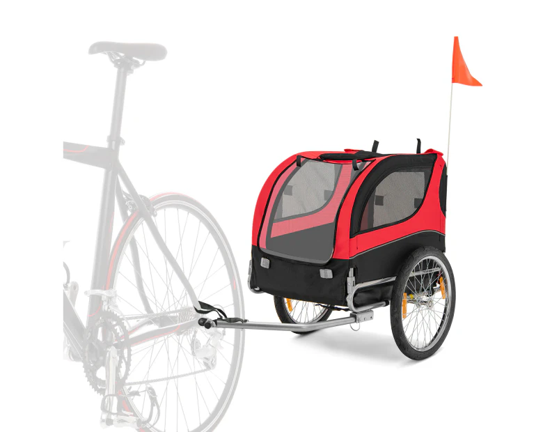 Costway Bike Trailer Foldable Pet Carrier Trolleys Dog Bicycle Stroller Travel w/3 Entrances&1 Warning Flag Red