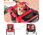 Costway Bike Trailer Foldable Pet Carrier Trolleys Dog Bicycle Stroller Travel w/3 Entrances&1 Warning Flag Red