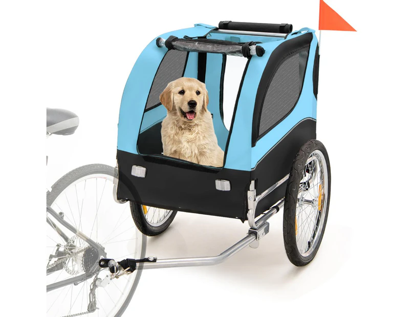 Costway Bike Trailer Foldable Pet Carrier Trolleys Dog Bicycle Stroller Travel w/3 Entrances&1 Warning Flag Blue