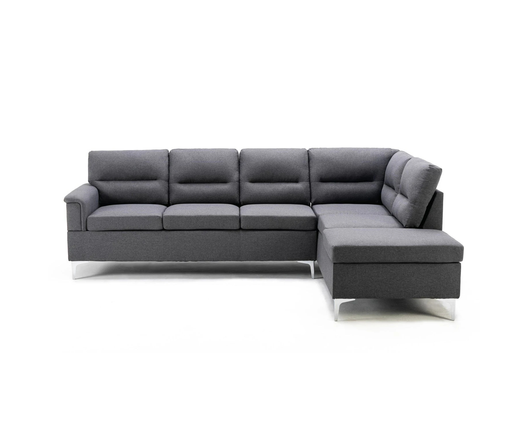 Foret 5 Seater Sofa L Shape Lounge Couch Chaise Metal Fabric Right Corner Grey Dark