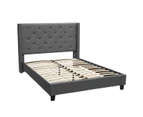 Foret Bed Frame Double Base Bedroom Furniture Wooden Fabric Tufted Studs Grey