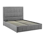 Foret Bed Frame Queen Gas Lift Storage Base Bedroom Furniture Fabric Gray Grey