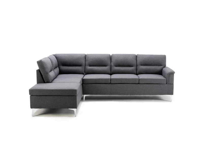 Foret 5 Seater Sofa L Shape Lounge Couch Chaise Metal Fabric Left Corner Grey Dark