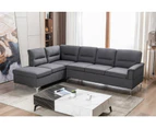 Foret 5 Seater Sofa L Shape Lounge Couch Chaise Metal Fabric Left Corner Grey Dark