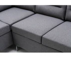 Foret 5 Seater Sofa L Shape Lounge Couch Chaise Metal Fabric Left Corner Grey Dark