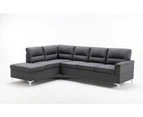 Foret 5 Seater Sofa L Shape Lounge Couch Chaise Metal Fabric Left Corner Grey Dark