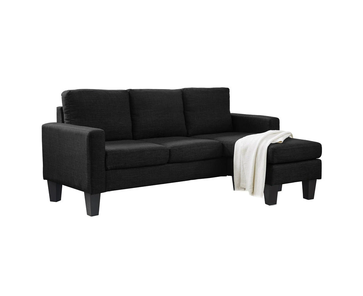 Foret 3 Seater Sofa Modular Corner Lounge Three Seat Couch Ottoman Fabric Black