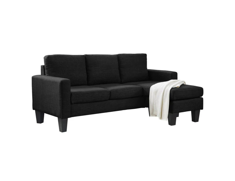 Foret 3 Seater Sofa Modular Corner Lounge Three Seat Couch Ottoman Fabric Black