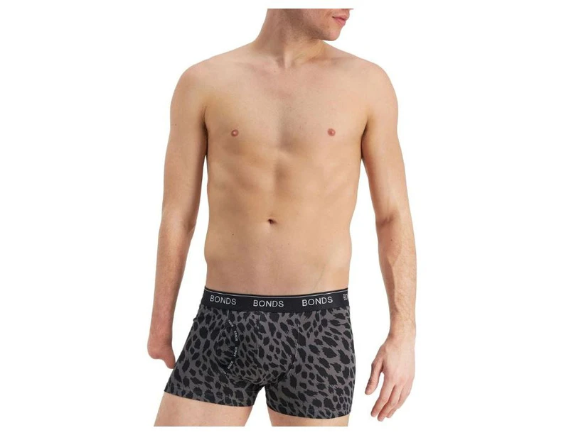 3 x Mens Bonds Guyfront Trunks Underwear Grey Leopard Print - Grey Leopard  Print