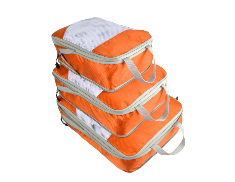 3Pcs Storage Bag Foldable Large Capacity Waterproof Nylon Fashion Women Travel Luggage Bag Home Supplies - Orange