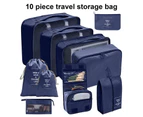 10Pcs/Set Luggage Packing Organizers Large Capacity Smooth Zipper Waterproof Drawstring Multipurpose Travel Shoe Cosmetic Bags Home Supplies - Blue