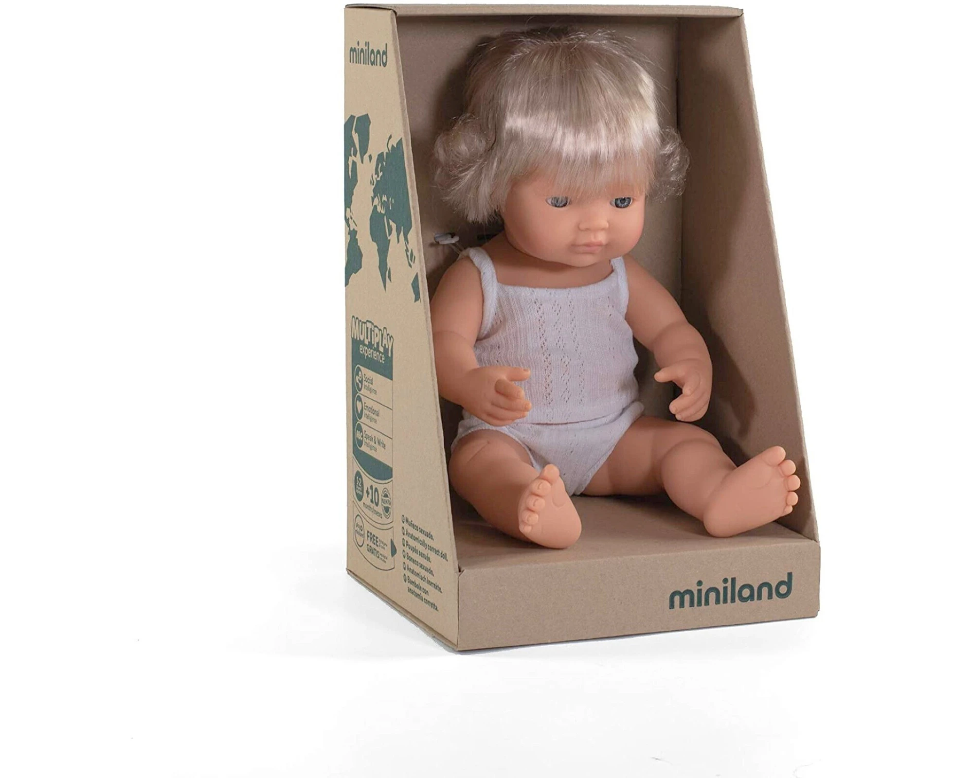 Miniland Baby Doll Caucasian Girl 38cm Lifelike Kids Fun Pretend Play Toy 10m+