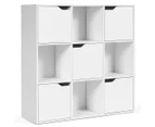 Giantex 9-Cube Storage Organizer Cabinet 3-Tier Wooden Cubby Bookcase w/Doors Modern Stand Shelf White