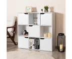 Giantex 9-Cube Storage Organizer Cabinet 3-Tier Wooden Cubby Bookcase w/Doors Modern Stand Shelf White