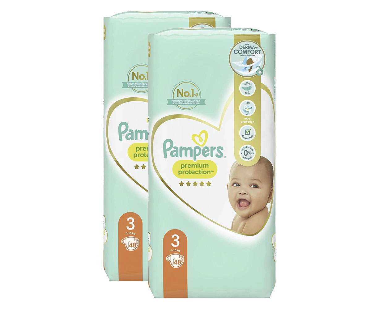 2x 48pc Pampers Premium Protection Baby Nappies Unisex Diapers Size 3 6-10kg