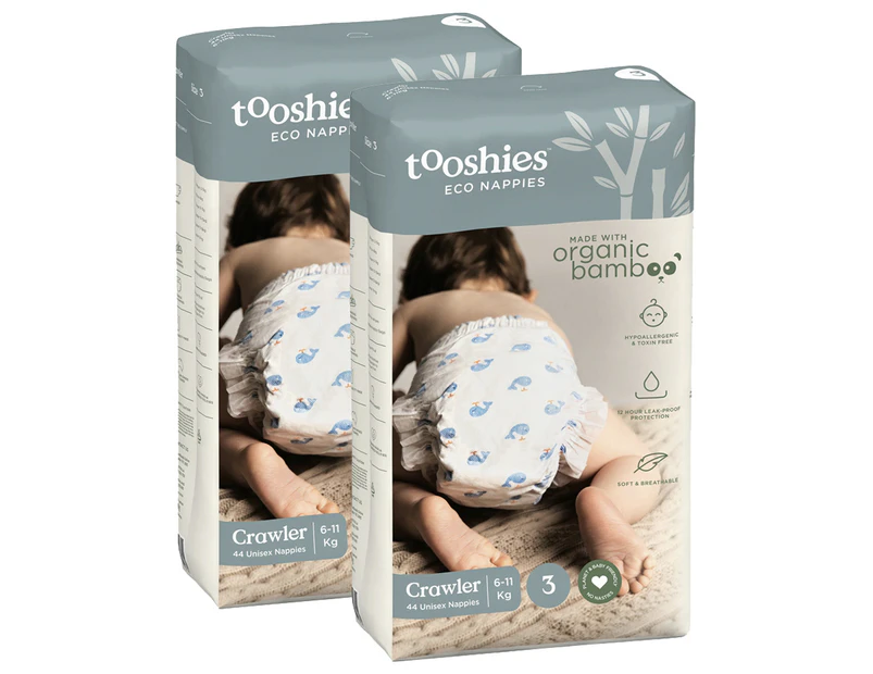 88pc Tooshies Eco Organic Bamboo Unisex 6-11kg Nappies Crawler Size 3 Diapers