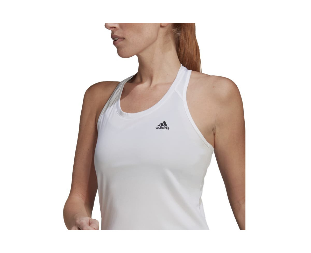 Adidas Women's 3 Stripe Racerback Sleeveless Tank Activewear Top  White/Black - White/Black