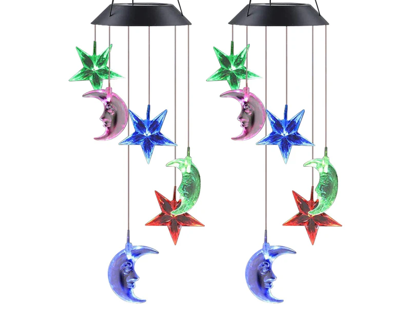 2PK 25th Hour Solar Colour Changing Stars & Moon Outdoor Hanging Wind Chime