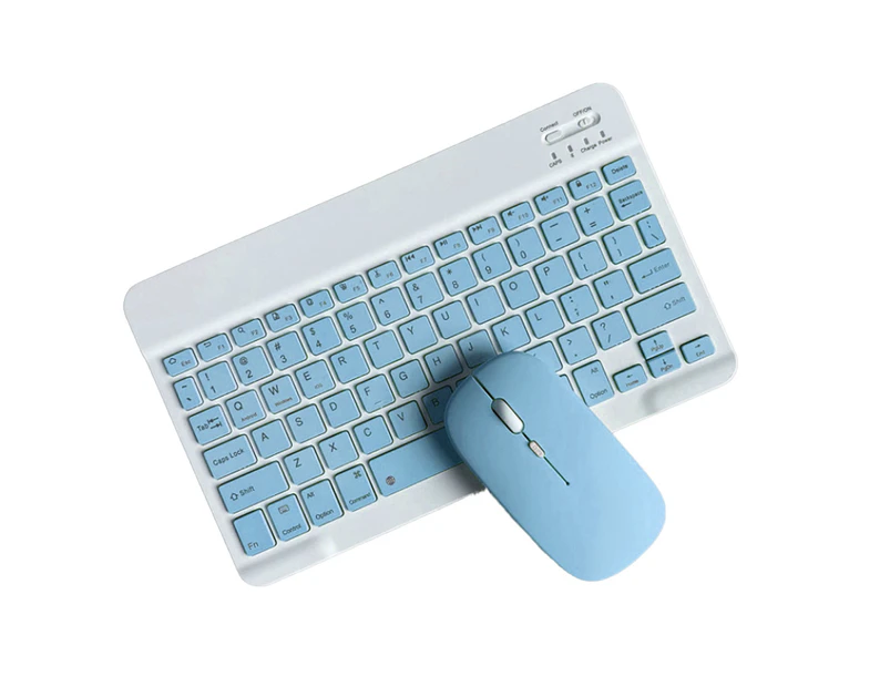 Rechargeable Bluetooth Keyboard and Mouse Combo Ultra-Slim Portable Compact Wireless Mouse Keyboard Set for Android Tablet Phone iPad iOS-sky blue