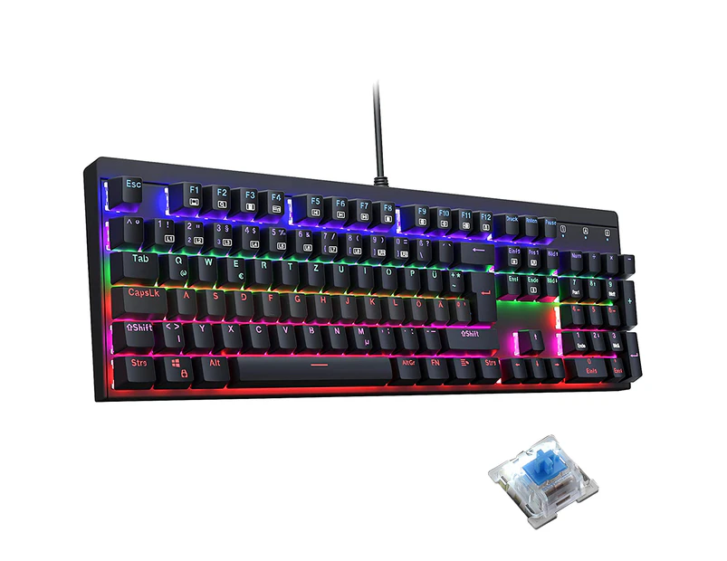 Gaming Keyboard Wired Floating Keyboard Ergonomi, Ultra-Slim Rainbow LED Backlit Keyboard for Desktop, Computer, PC-Metal gray green shaft