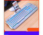 Wired Gaming Keyboard LED Rainbow Backlit Gaming Keyboard  Windows & Mac PC Gamers Programmable-Metallic white ice blue