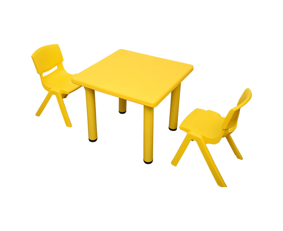 60x60cm Square Yellow Kid's Table and 2 Yellow Chairs