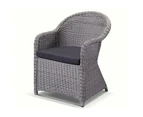 Outdoor Plantation Full Round Wicker Dining Chair In Brushed Grey - Brushed Grey with Denim Grey cushions - Outdoor Wicker Chairs