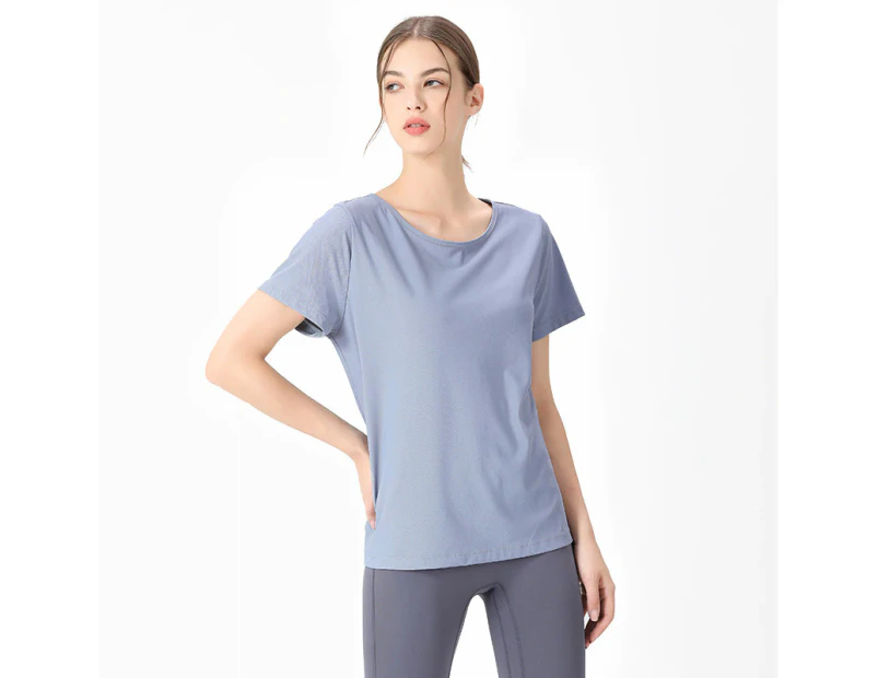 Bonivenshion Women Short Sleeve Workout Shirts Athletic Tee Tops Sports Running T-shirts for Women-Blue