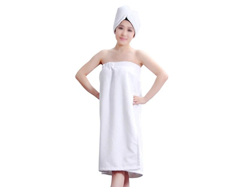 Women's Spa Wrap Robe Set Soft Cozy Absorbent Microfiber Bath Towel with Drying Hair Hat Turban Cap White