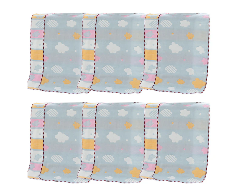 Pure cotton children's towel cotton small towel jacquard six-layer gauze children's towel 6pcs Green clouds