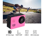 Sports Camera 1080P 12MP Sports Camera Full HD 2.0 Inch Sports Camera 30m/98ft Underwater Waterproof Camera with Installation Accessory Kit Color Pink