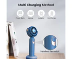 Mini Handheld Fan, Stylish Portable Rechargeable Hand Held Fan with 2000mAh Battery Operated, Base, Lanyard blue