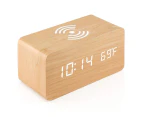 LED wooden digital electronic alarm clock charging clock bedside wireless charging digital wooden clock Bamboo color