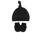 Baby Cap Thin Newborn Hat Baby Knotted Chirp Hat Single Layer Hat Glove Set (2set, Black, White)