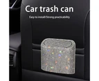 Car Trash Can Glitter Rhinestone Bling Pressing Square Can Storage Box Garbage Grabber for Vehicle - White